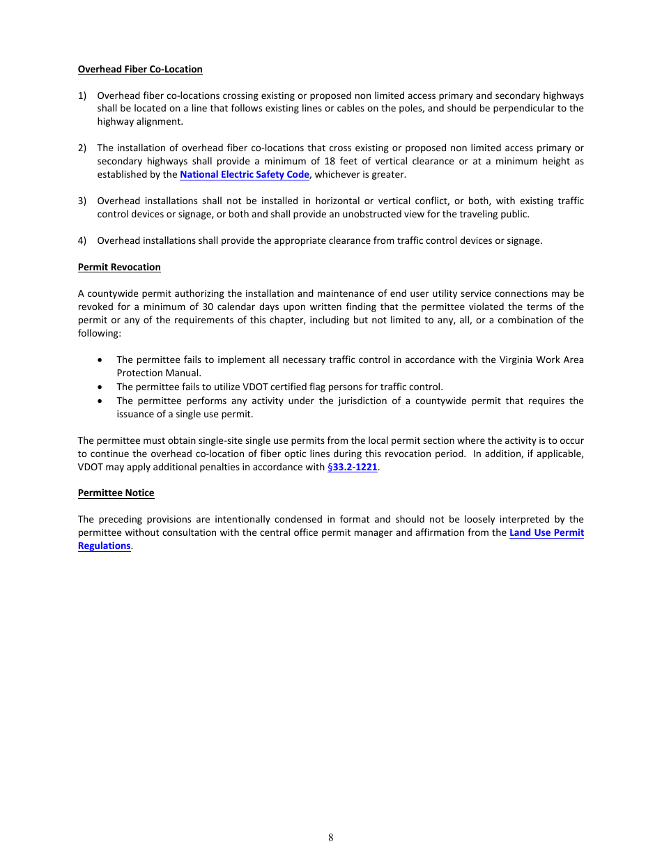 Form LUP-CWOFC Land Use Permit - Countywide Permit - Overhead Fiber Co-location - Virginia, Page 8