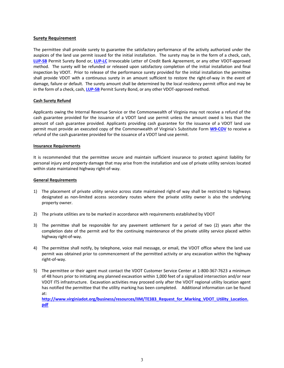 Form LUP-PU Land Use Permit - Private Utility Service Crossing - Virginia, Page 3