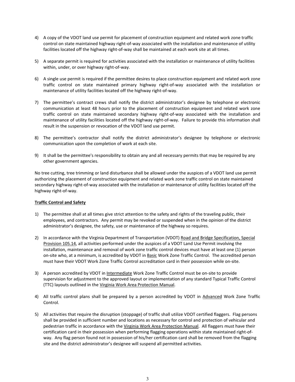 Form LUP-RWZU Land Use Permit - Regional Permit - Work Zone Traffic Control for Utility Work Located off Right-Of-Way - Virginia, Page 3