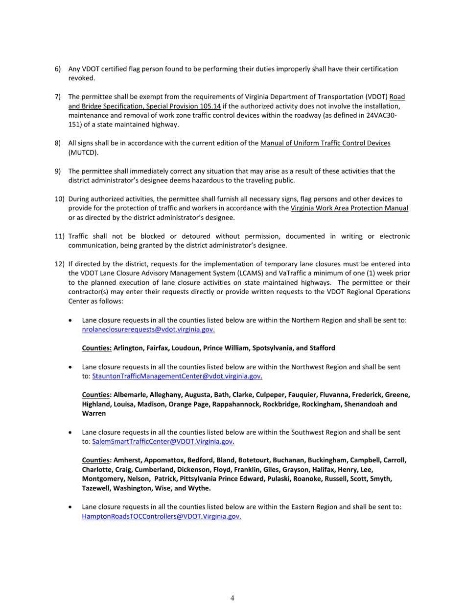 Form LUP-RWZU Land Use Permit - Regional Permit - Work Zone Traffic Control for Utility Work Located off Right-Of-Way - Virginia, Page 4