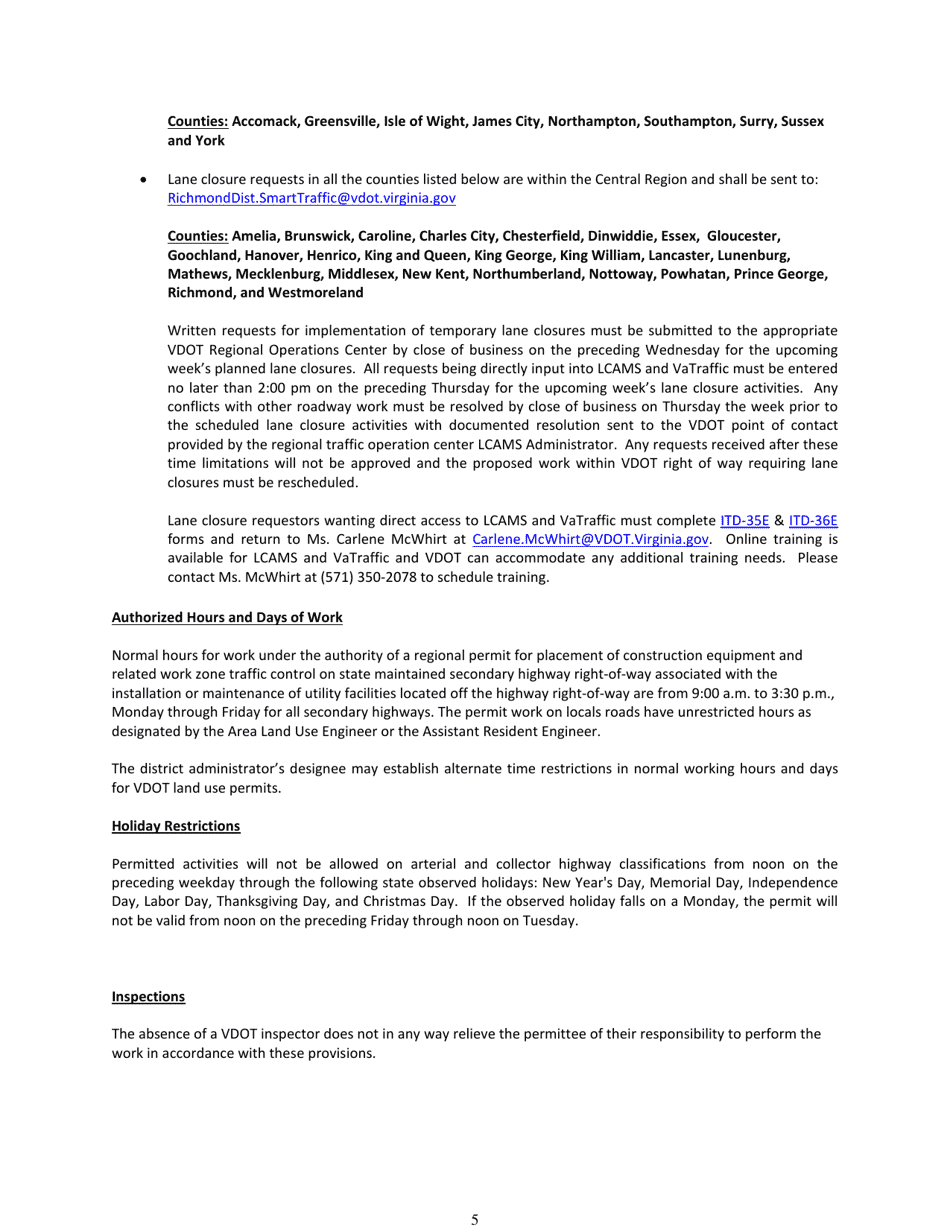 Form LUP-RWZU Land Use Permit - Regional Permit - Work Zone Traffic Control for Utility Work Located off Right-Of-Way - Virginia, Page 5