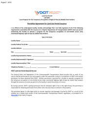 Document preview: Form LUP-MFV Land Use Permit - Local Program for the Temporary Occupation of Right-Of-Way by Mobile Food Vendors - Virginia
