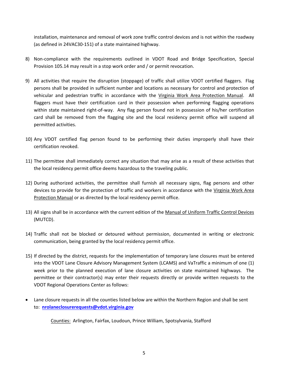 Form LUP-PSMD Land Use Permit - Sign Installation for the Prohibition of Specific Mobility Devices - Virginia, Page 5