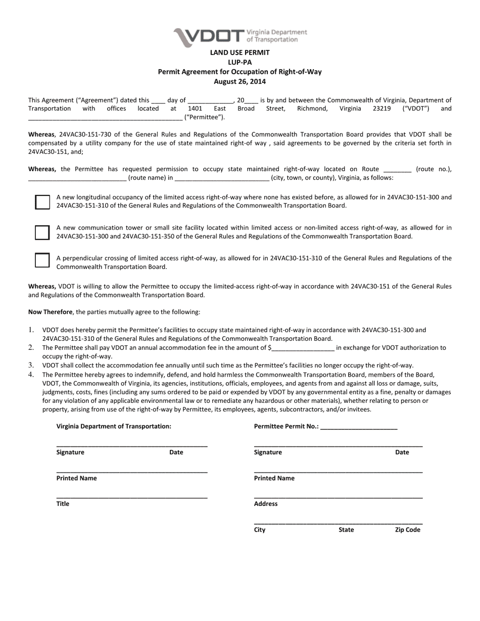 Form LUP-PA - Fill Out, Sign Online and Download Fillable PDF, Virginia ...