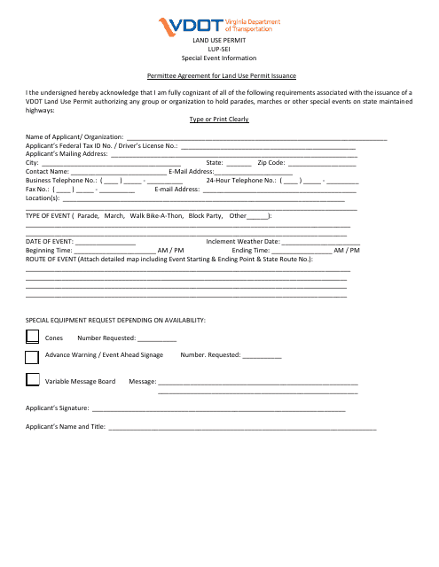 Form LUP-SEI Land Use Permit - Special Event Information - Virginia