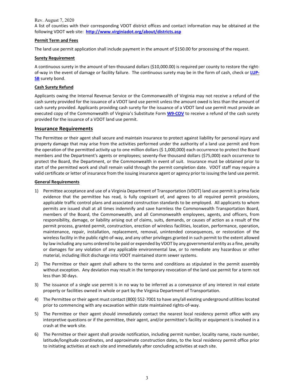 Form LUP-SUSCF Land Use Permit - Single-Use Permit - Wireless Small Cell Facilities (Co-location) - Virginia, Page 3