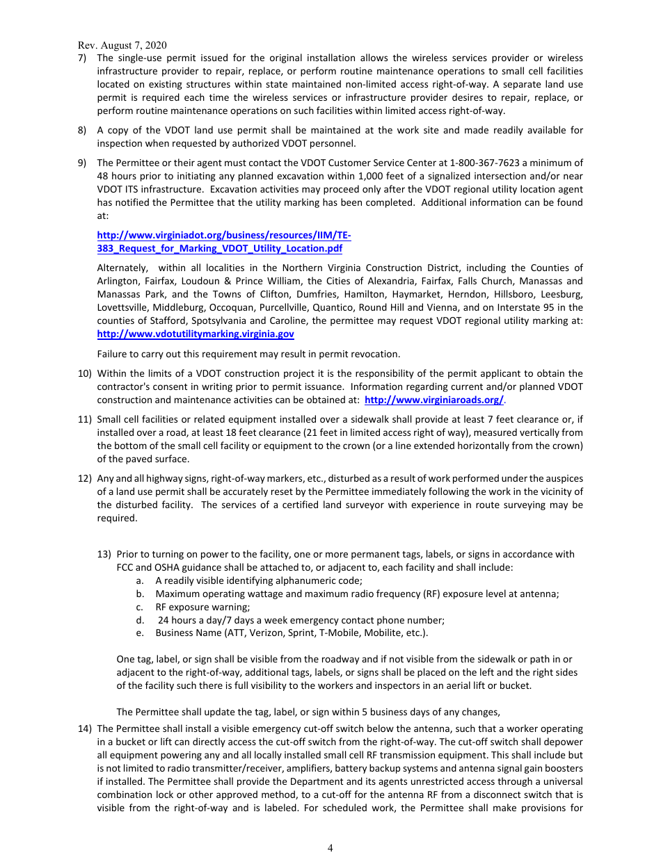 Form LUP-SUSCF Land Use Permit - Single-Use Permit - Wireless Small Cell Facilities (Co-location) - Virginia, Page 4