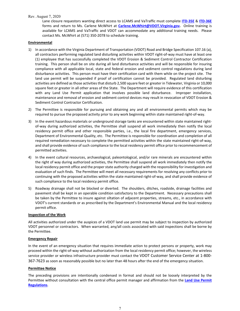 Form LUP-SUSCF Land Use Permit - Single-Use Permit - Wireless Small Cell Facilities (Co-location) - Virginia, Page 7