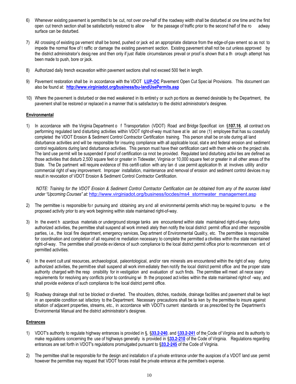 Form LUP-SPG Land Use Permit - Special Provisions - General - Virginia, Page 10