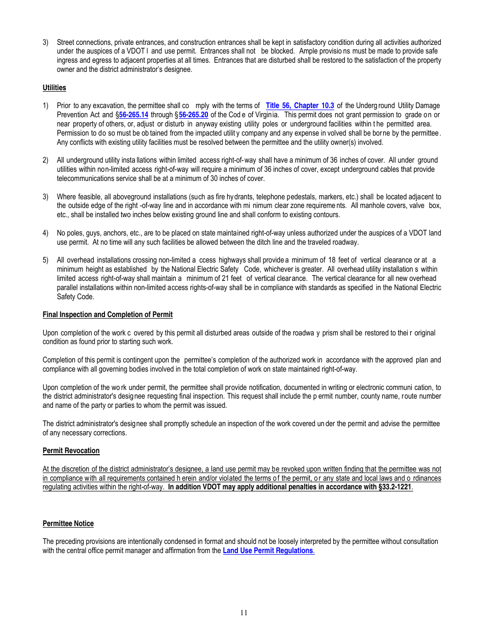 Form LUP-SPG Land Use Permit - Special Provisions - General - Virginia, Page 11