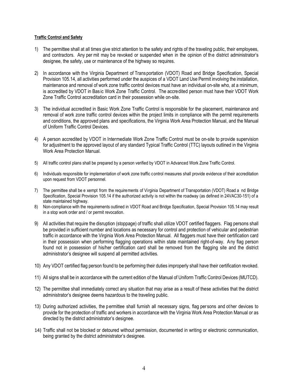 Form LUP-SPG Land Use Permit - Special Provisions - General - Virginia, Page 4
