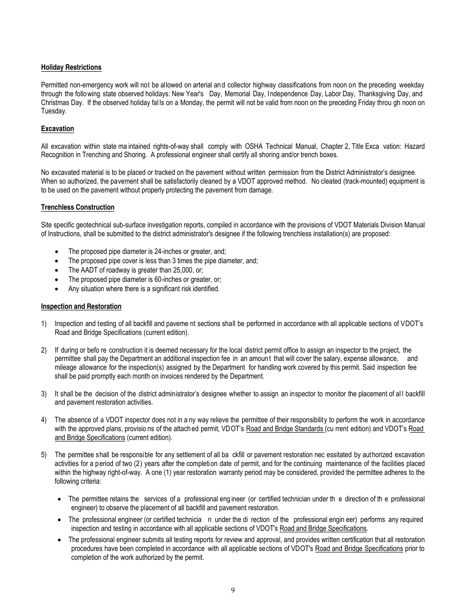 Form LUP-SPG Land Use Permit - Special Provisions - General - Virginia, Page 9