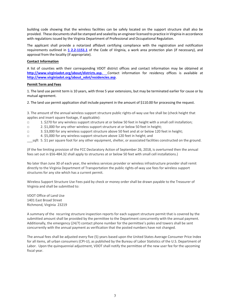 Form LUP-SUWSS Land Use Permit - Single-use Permit - Wireless Support Structure - Virginia, Page 3