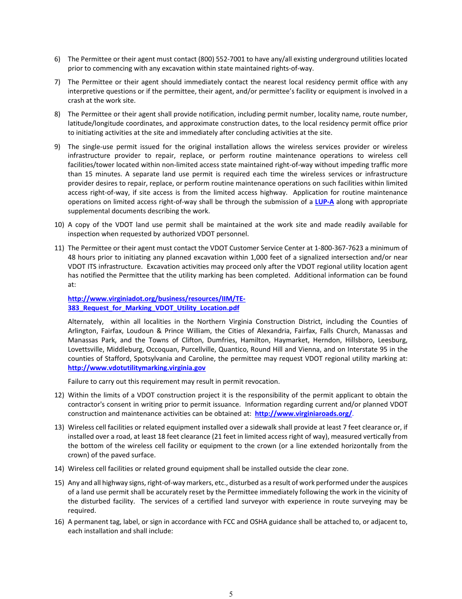 Form LUP-SUWSS Land Use Permit - Single-use Permit - Wireless Support Structure - Virginia, Page 5