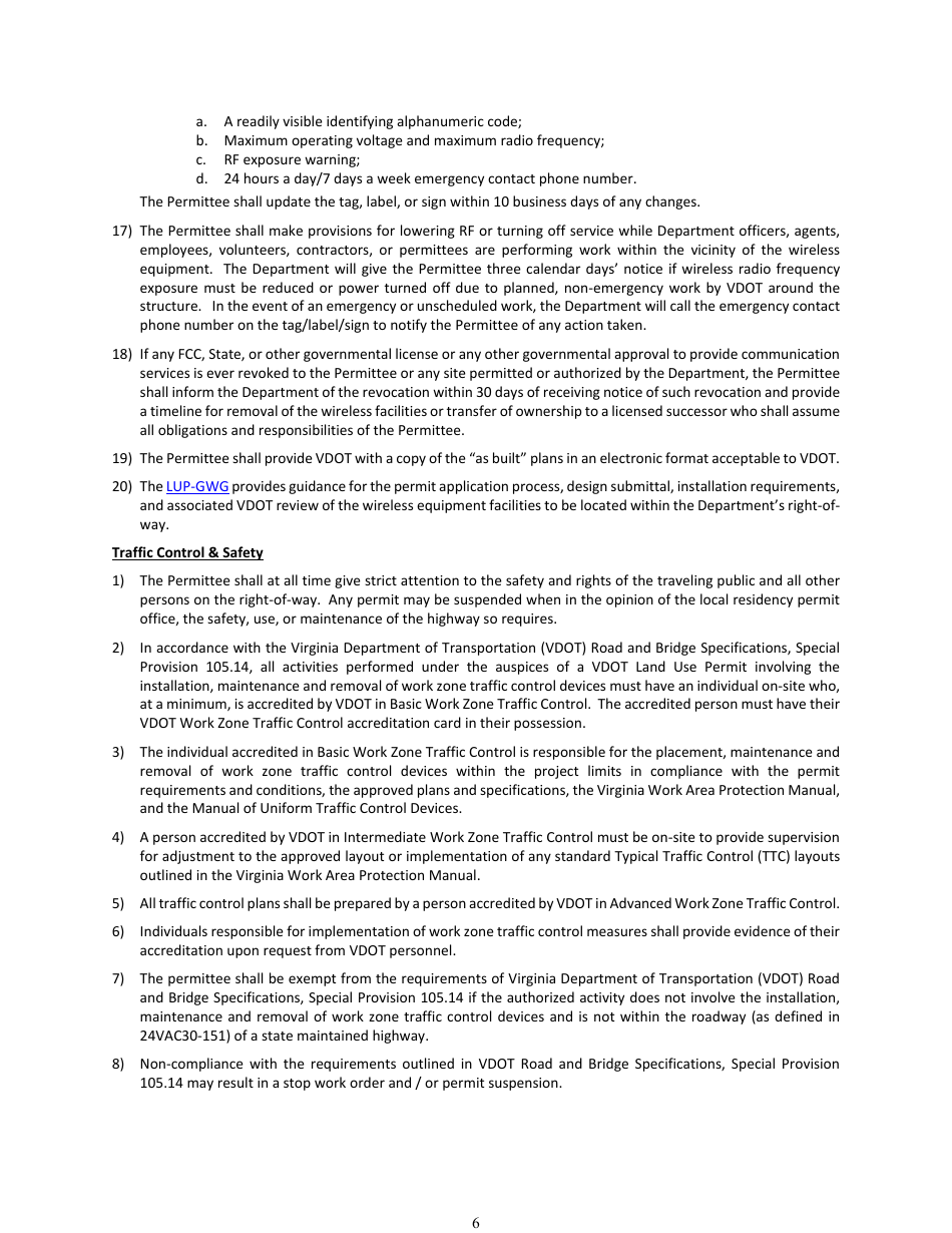Form LUP-SUWSS Land Use Permit - Single-use Permit - Wireless Support Structure - Virginia, Page 6