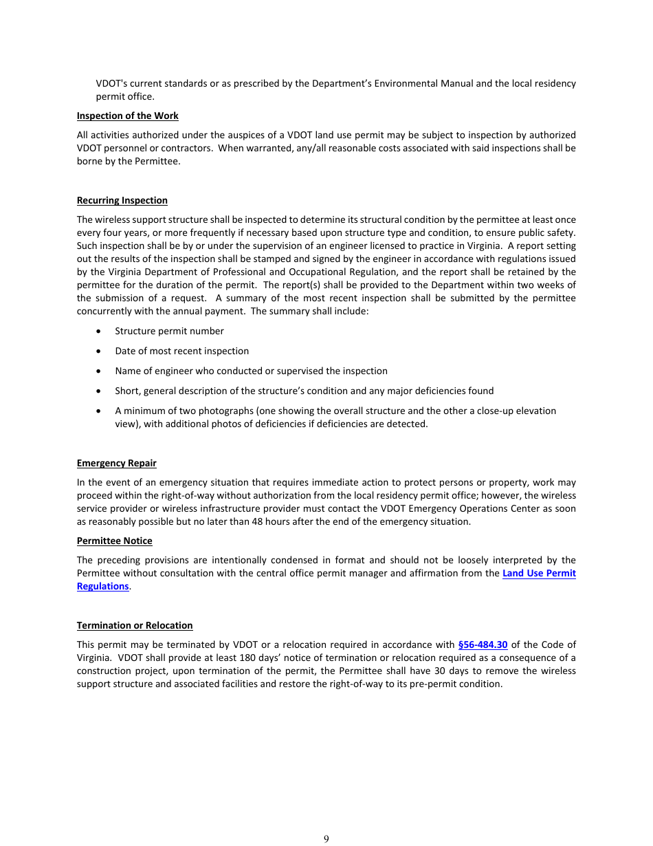 Form LUP-SUWSS Land Use Permit - Single-use Permit - Wireless Support Structure - Virginia, Page 9