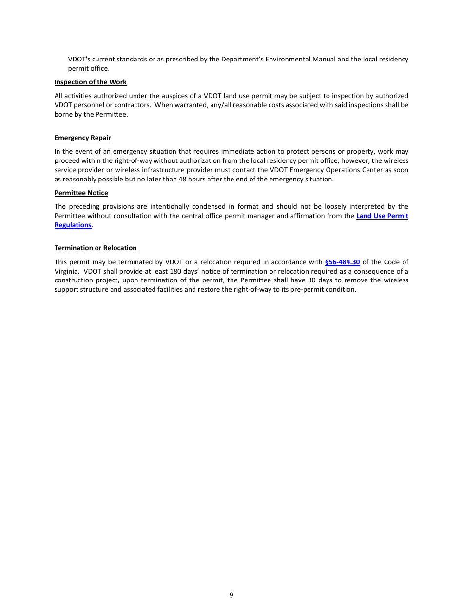 Form LUP-SUWFC Land Use Permit - Single Use Permit - Wireless Facility Co-location on an Existing Wireless Support Structure - Virginia, Page 9