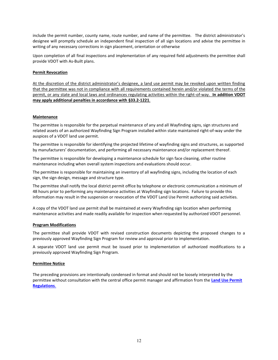 Form LUP-WSP Land Use Permit - Wayfinding Sign Program - Virginia, Page 12
