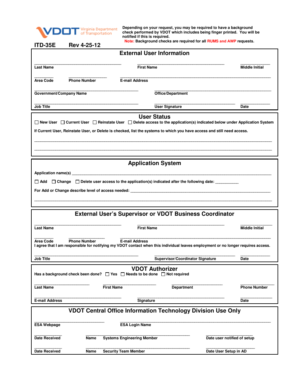 Form ITD-35E Background Check - Virginia, Page 1