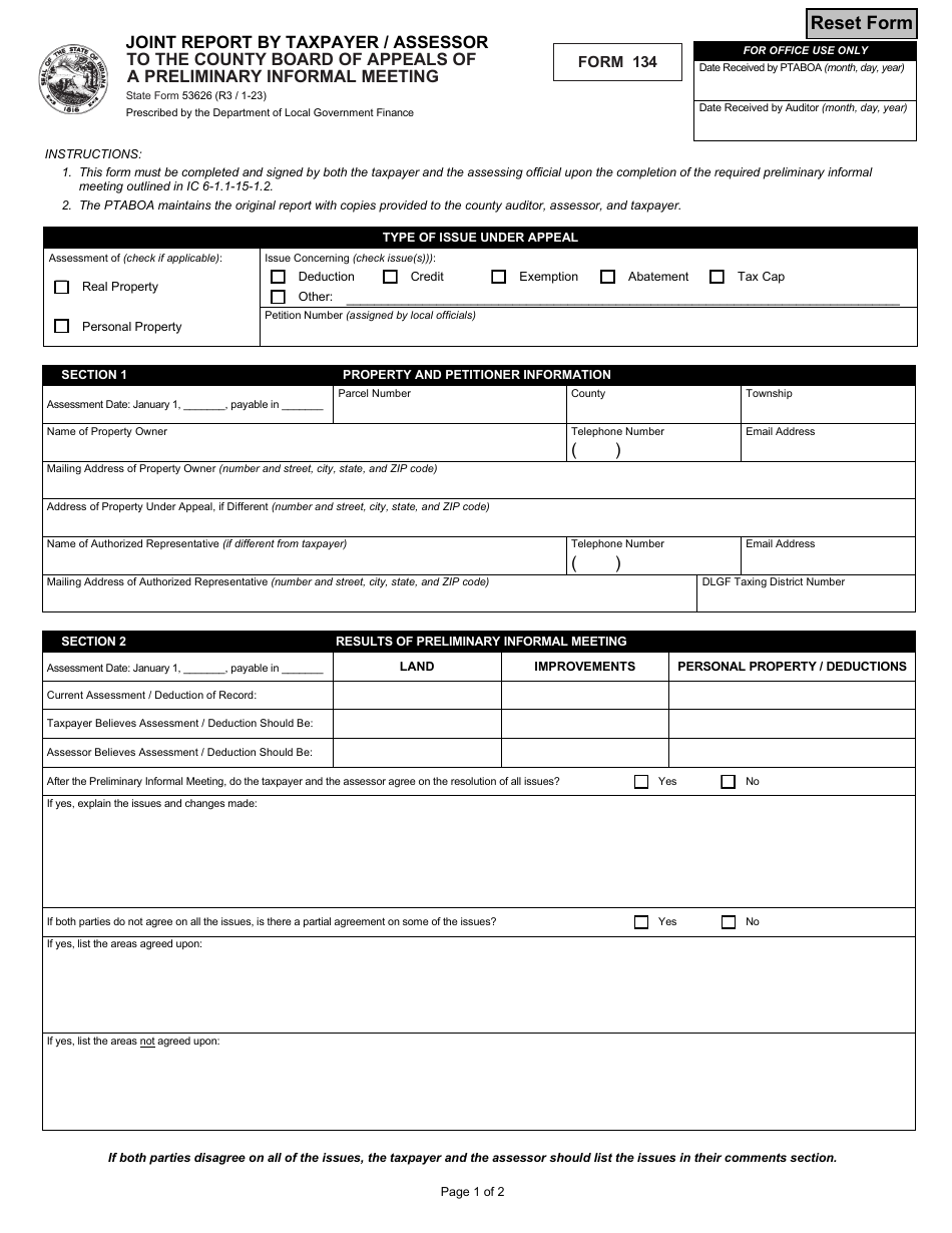 State Form 53626 (134) Download Fillable PDF or Fill Online Joint ...