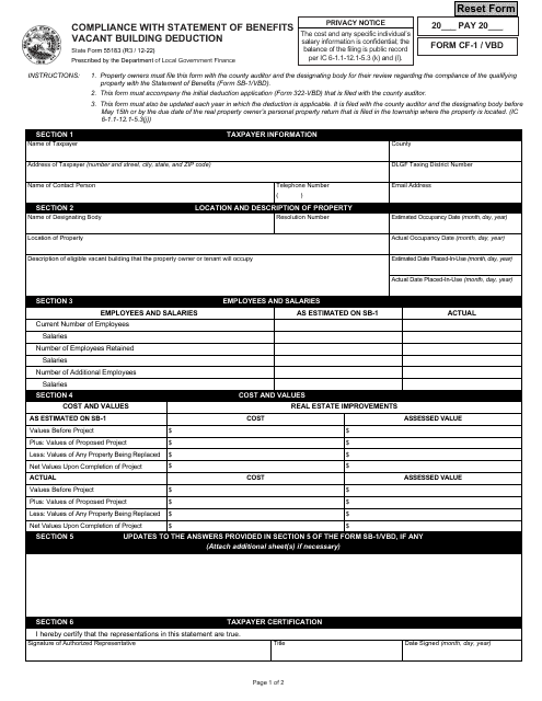 State Form 55183 (CF-1/VBD)  Printable Pdf