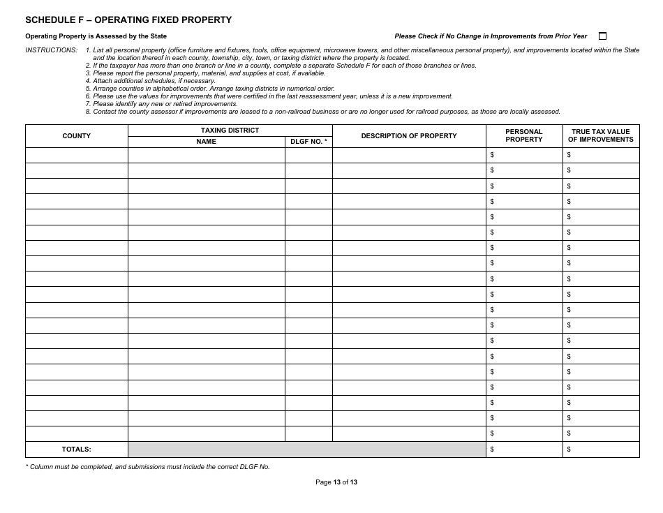 State Form 31289 (U.D. Form 32) Annual Report - Railroad Property - Indiana, Page 13
