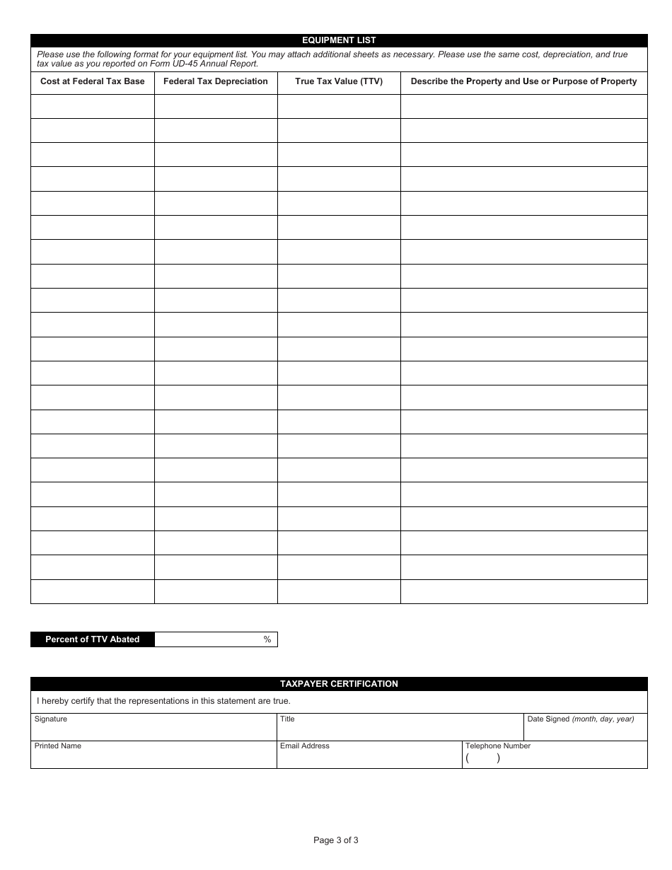 State Form 52447 (UD-ERA) Schedule of Deduction From Assessed Valuation Utility Distributable Property in Economic Revitalization Area - Indiana, Page 3
