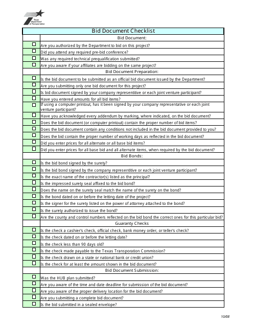 Bid Document Checklist - Texas