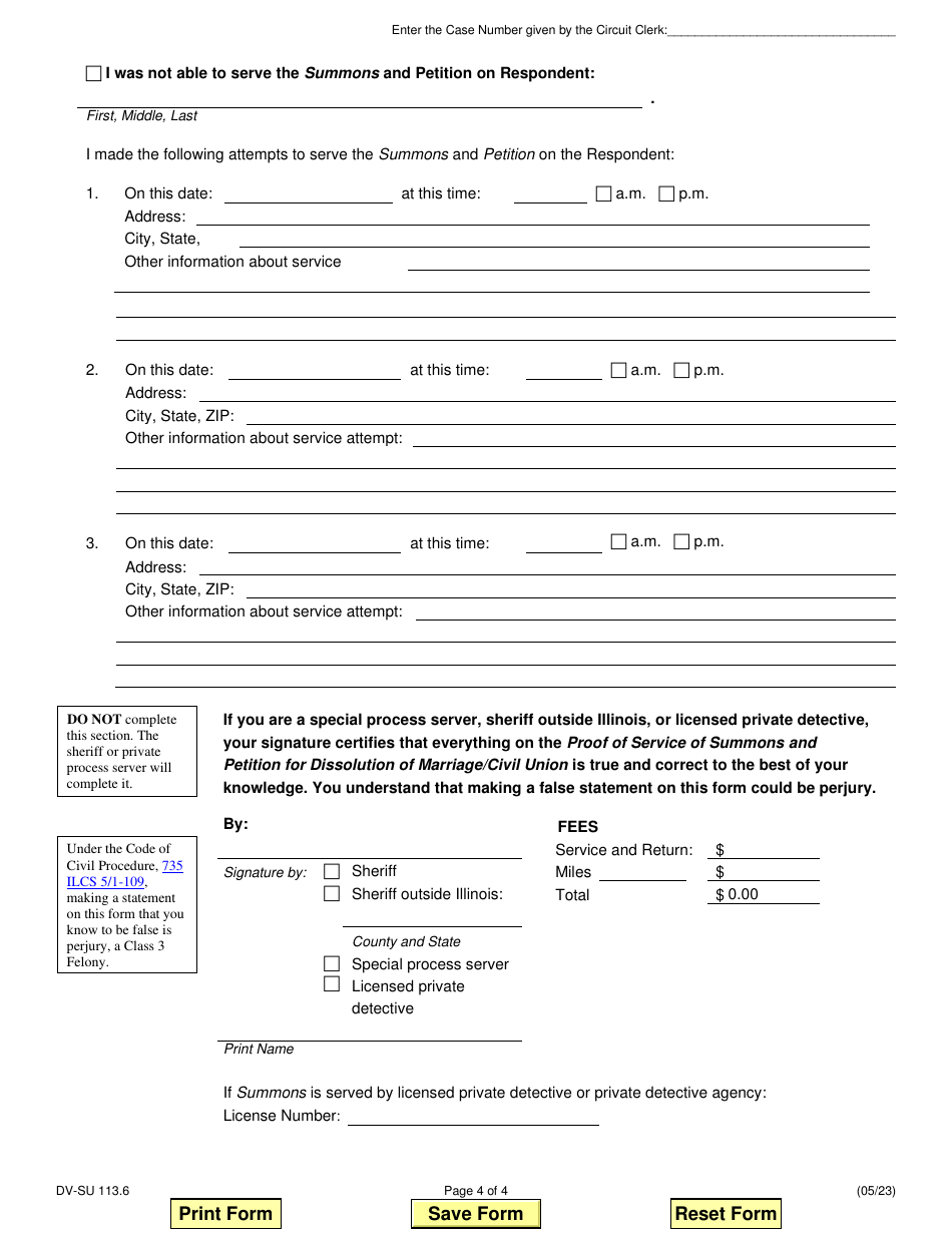 Form DV-SU113.6 Summons Petition for Dissolution of Marriage / Civil Union - Illinois, Page 4
