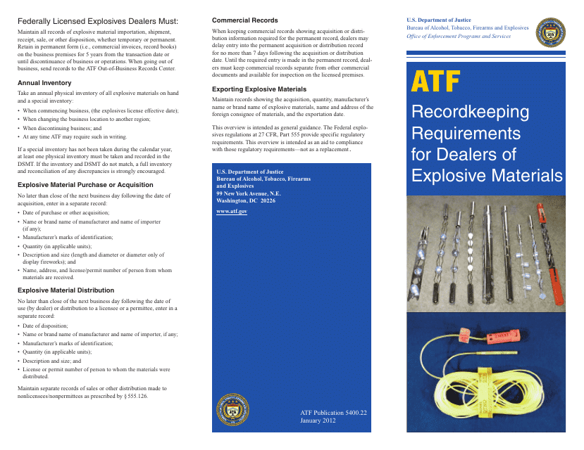 Recordkeeping Requirements for Dealers of Explosive Materials - Example Download Pdf