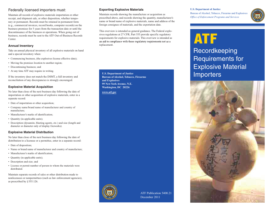 Recordkeeping Requirements for Explosive Material Importers - Example, Page 1