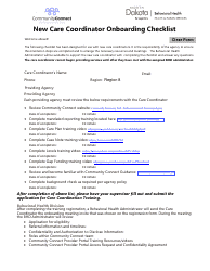 Document preview: New Care Coordinator Onboarding Checklist - North Dakota