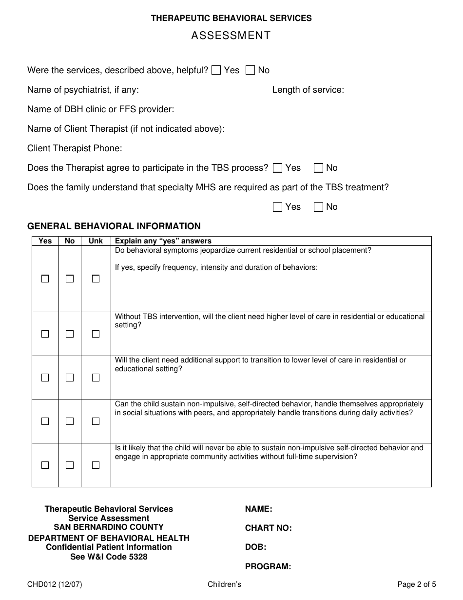 Form CHD012 Assessment - San Bernardino County, California, Page 2