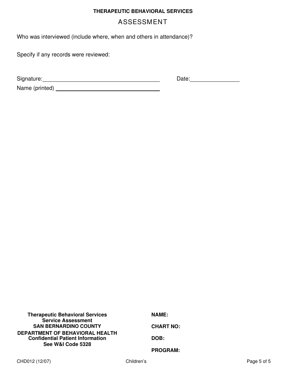 Form CHD012 Assessment - San Bernardino County, California, Page 5