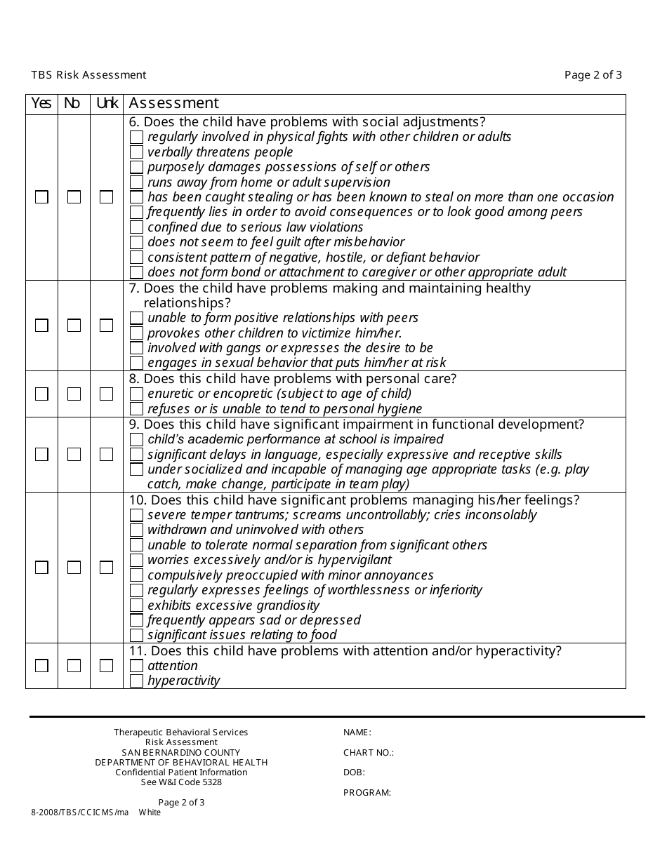 San Bernardino County, California Therapeutic Behavioral Services Risk 