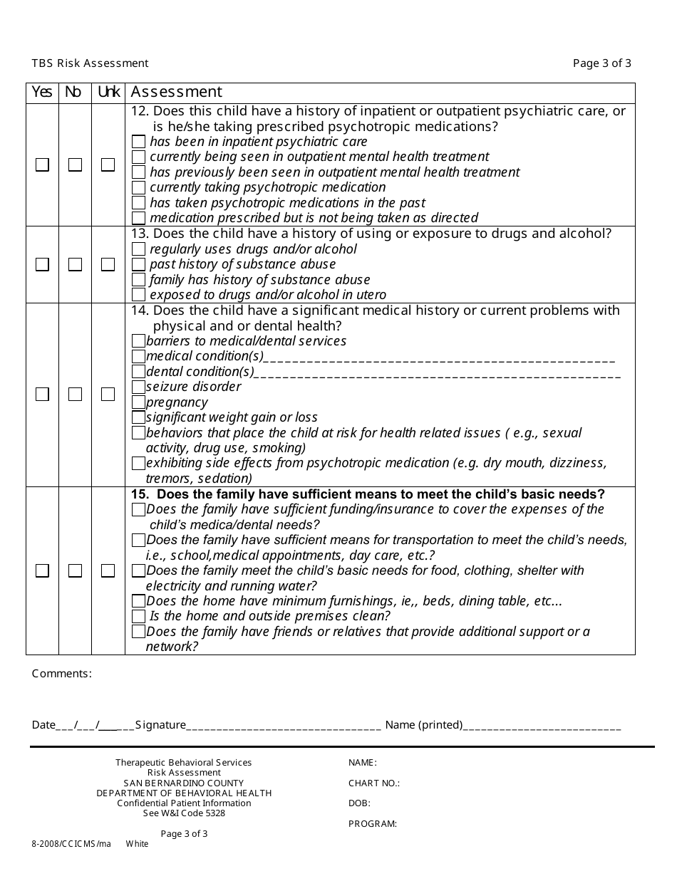Therapeutic Behavioral Services Risk Assessment - San Bernardino County, California, Page 3