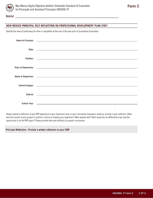 Form C New Mexico Highly Objective Uniform Statewide Standard of Evaluation for Principals and Assistant Principals (Housse-P) - New Mexico