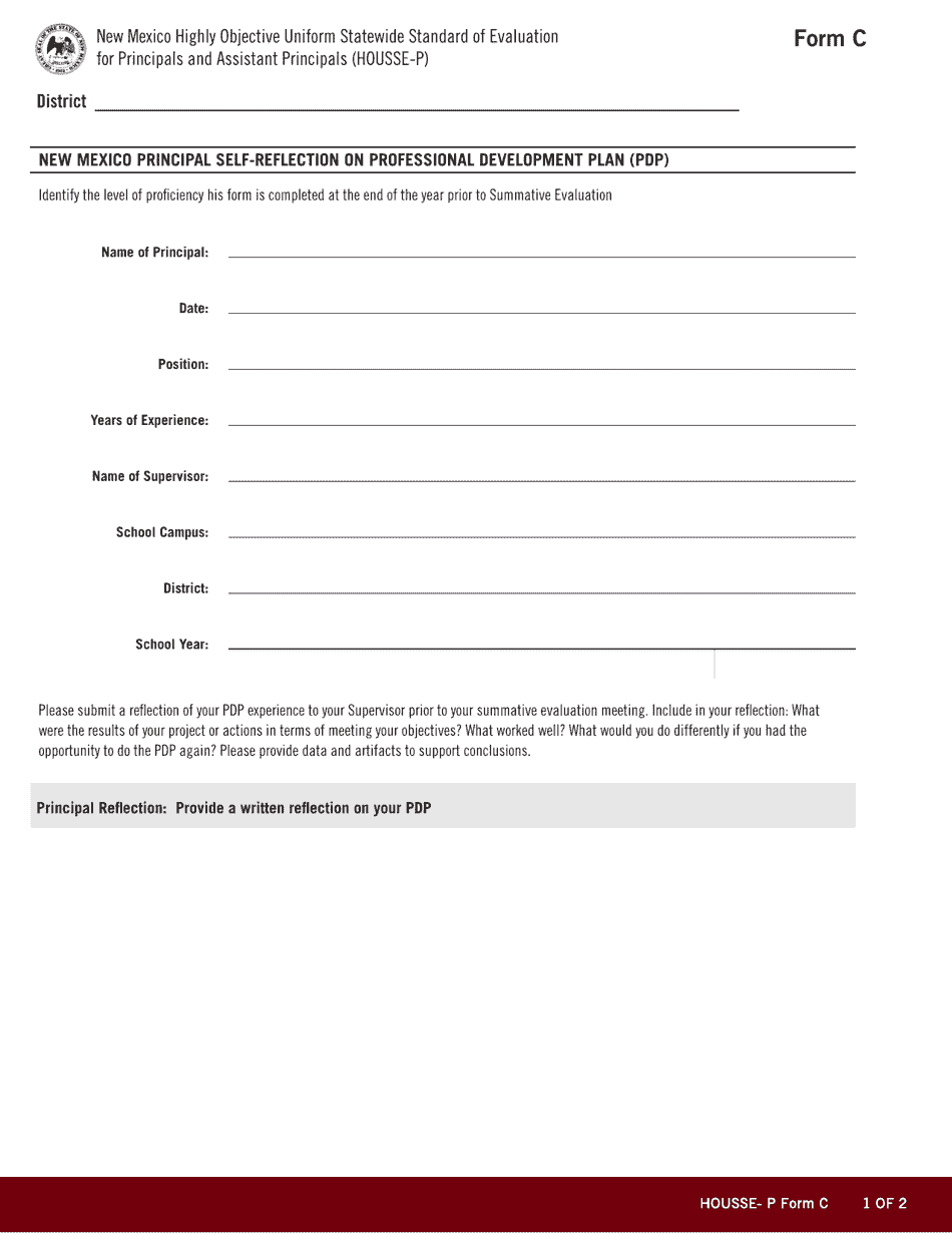 Form C New Mexico Highly Objective Uniform Statewide Standard of Evaluation for Principals and Assistant Principals (Housse-P) - New Mexico, Page 1
