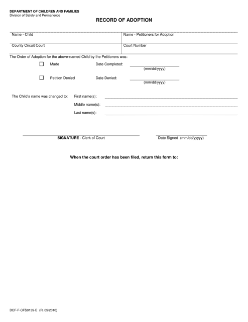 Form DCF-F-CFS0139-E Record of Adoption - Wisconsin
