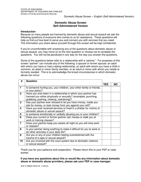 Form DCF-F-DWSP13576  Printable Pdf