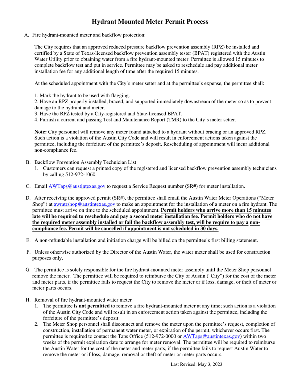 Hydrant Mounted Water Meter Permit - City of Austin, Texas, Page 3