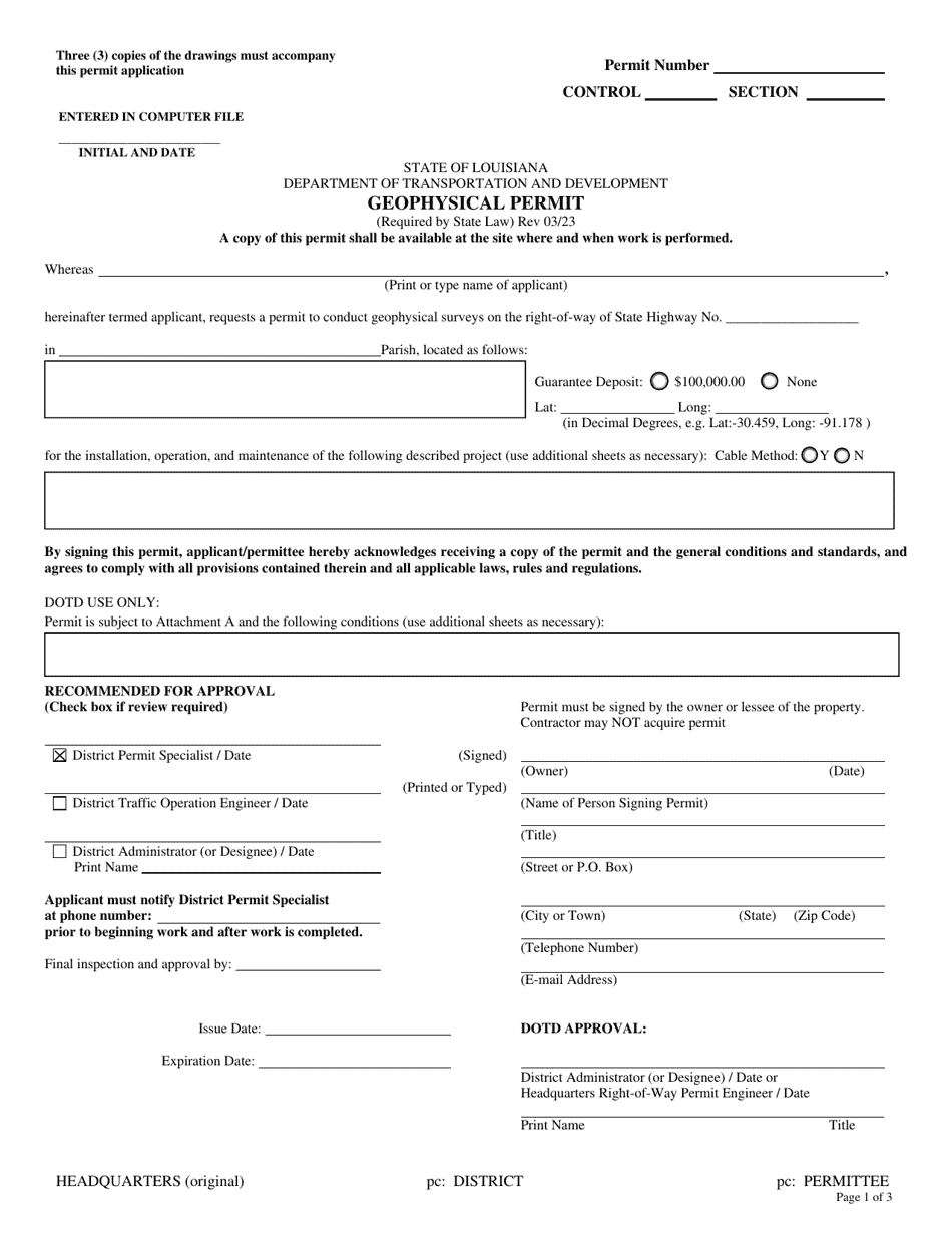 Geophysical Permit - Louisiana, Page 1