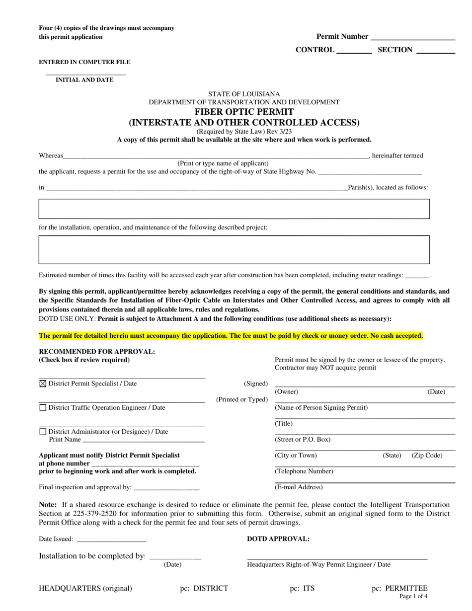 Fiber Optic Permit (Interstate and Other Controlled Access) - Louisiana, Page 1
