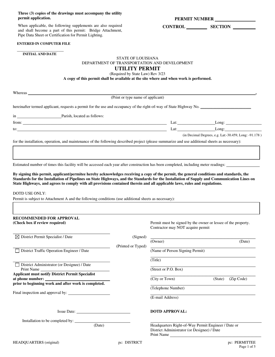 Utility Permit - Louisiana, Page 1