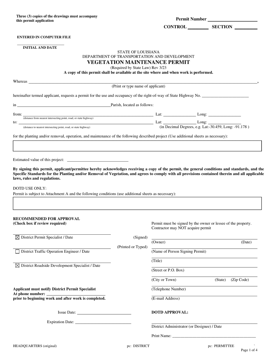 Vegetation Maintenance Permit - Louisiana, Page 1