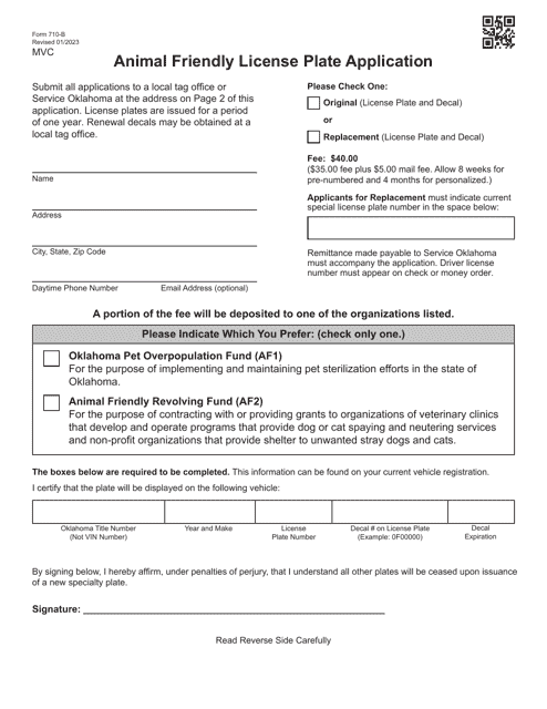 Form 710-B  Printable Pdf