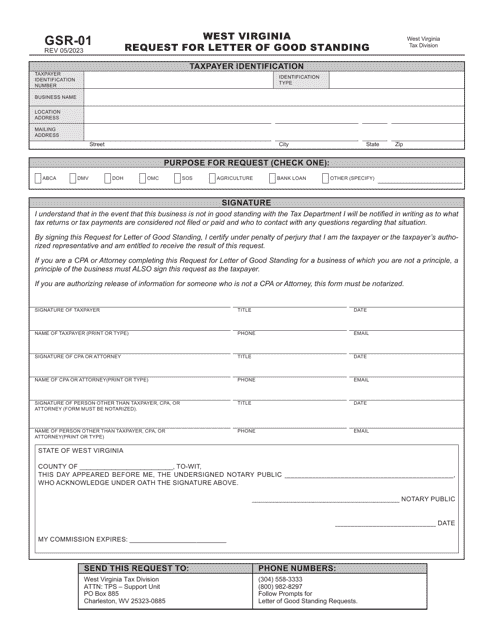Form GSR-01 Request for Letter of Good Standing - West Virginia