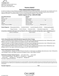 Document preview: Humira (Adult) Prior Authorization Request Form - Vermont