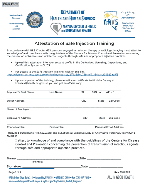 Attestation of Safe Injection Training - Nevada Download Pdf