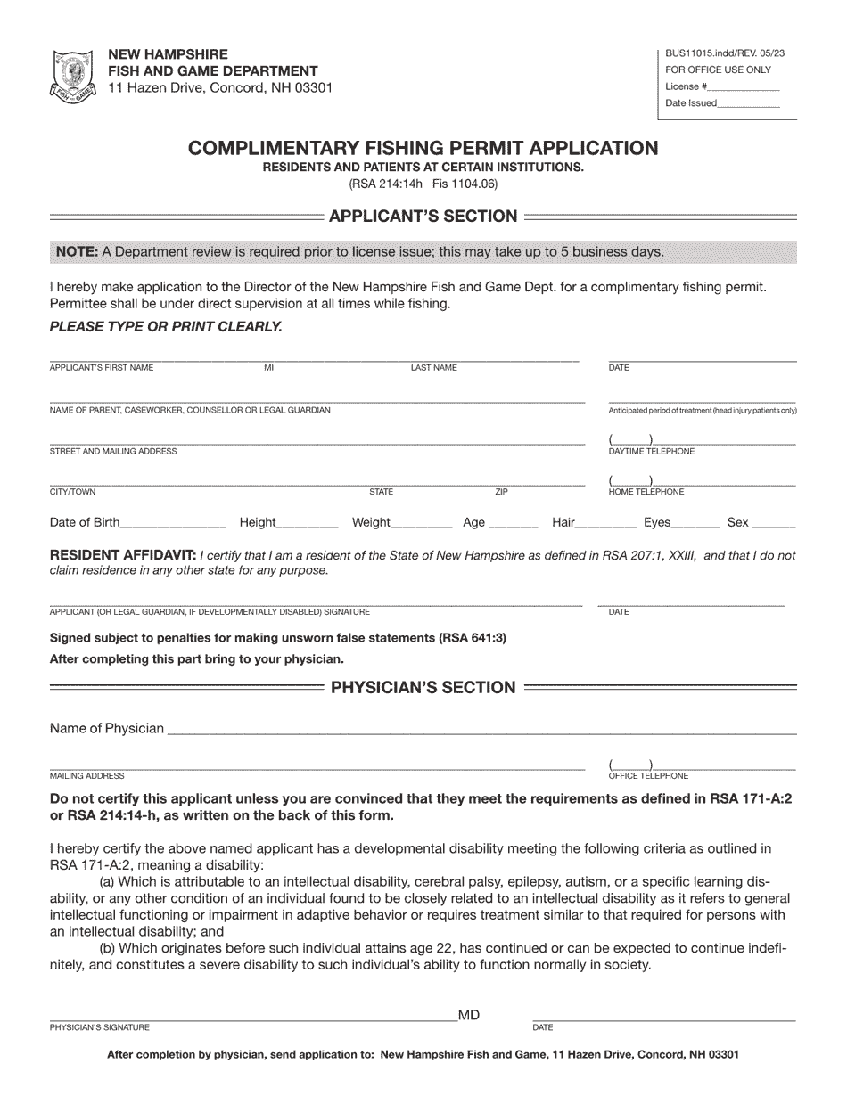 Form BUS11015 Complimentary Fishing Permit Application - New Hampshire, Page 3